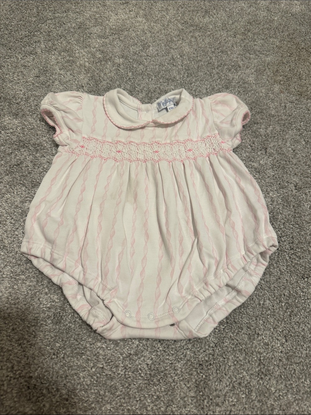 Nellapima White and Light Pink Smocked Baby Bubble Romper